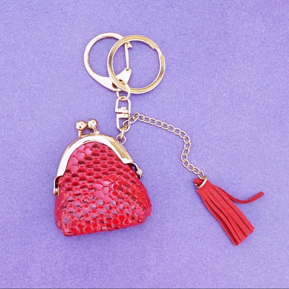 Hot Pink Faux Croc Coin Purse Charm Keychain